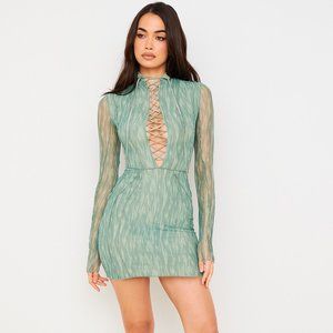 DYLAN IVY PRINTED MESH LACE UP MINI DRESS HOUSE OF CB
